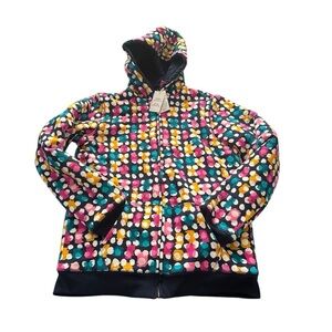 Lands’ End Hoodie Multi-colored Polka Dot Long Sleeve Reversible Size 14-16